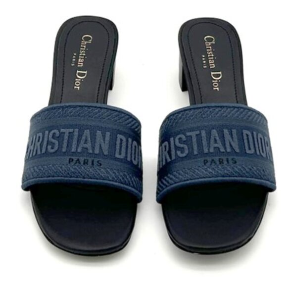 NIB-Christian Dior Dway Heeled Slide - Deep Blue - Sz 39/8.5 - Picture 1 of 6